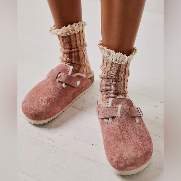 Birkenstock Boston Shearling Clogs Clay Pink - Picture 1 of 14